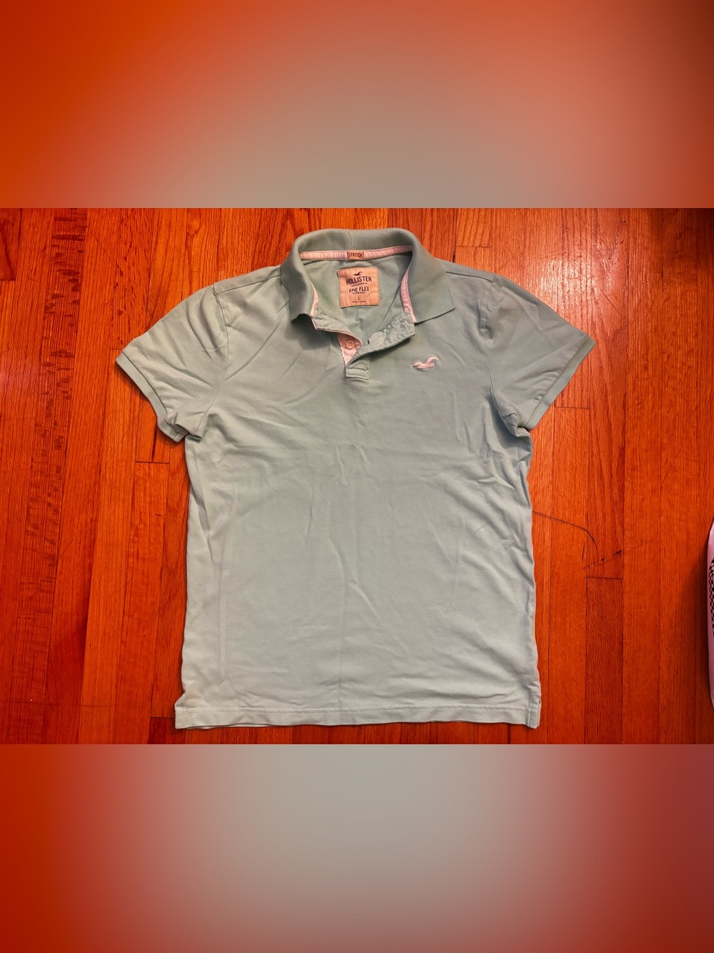 Hollister Epic Flex Men’s L Turquoise Solid Polo Short Sleeve Stretch